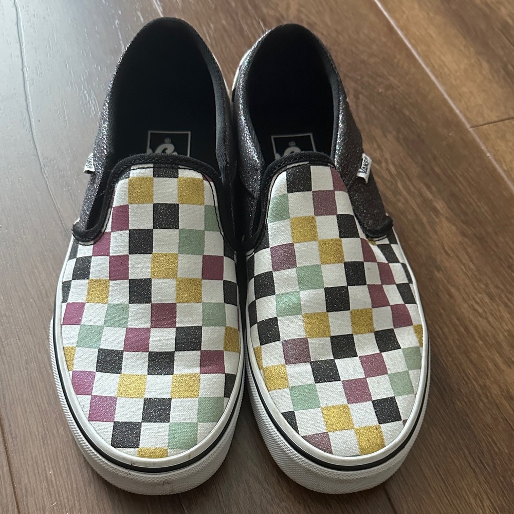 Vans Checkered Slip-On Flats with Multicolor Squares